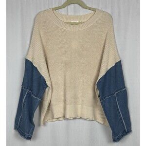 ODDY ODDI Women’s Size Large Denim Sleeve Knit Sweater